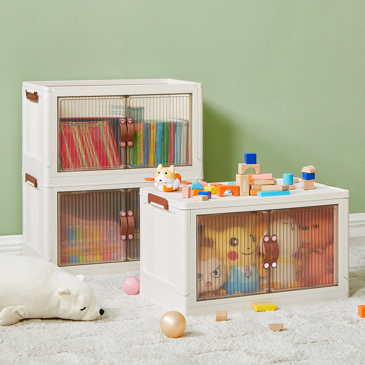 3-Tier Folding Stackable Storage Bins with Lid and Wheels (Set of 2)